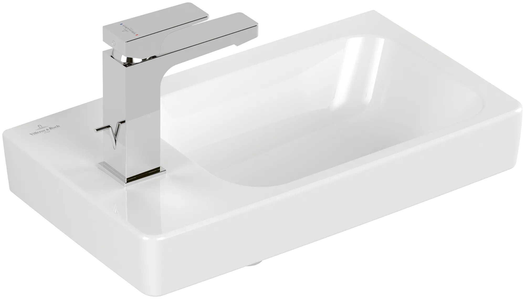 Villeroy & Boch Waschbecken „Architectura“ 480 × 275 × 138 mm, ohne Hahnlochbohrung, für Becken rechts in Weiß Alpin Villeroy & Boch Waschbecken „Architectura“ 480 × 275 × 138 mm, ohne Hahnlochbohrung, für Becken rechts in Weiß Alpin