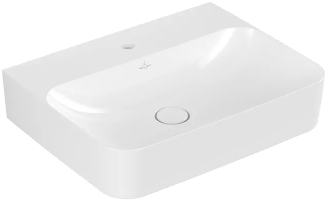 Villeroy & Boch Wandwaschtisch aus TitanCeram „Finion“ 600 × 470 × 164 mm, mit Hahnlochbohrung, Hahnlochposition mittig in Weiß Alpin, mit CeramicPlus