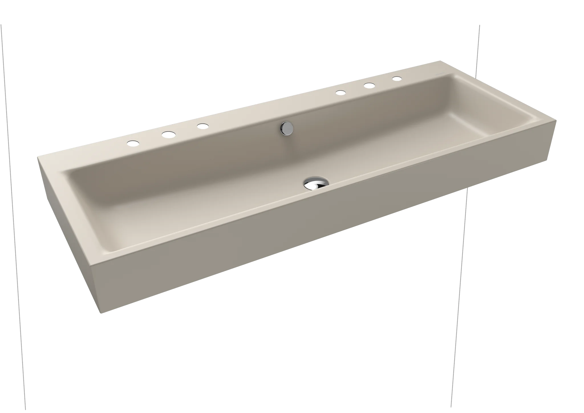 Kaldewei PURO Wand-Doppelwaschtisch, 1200x460 mm, warm grey 10, Perl-Effekt, Antidröhn, 2x3HL, mit Überlauf, chrom