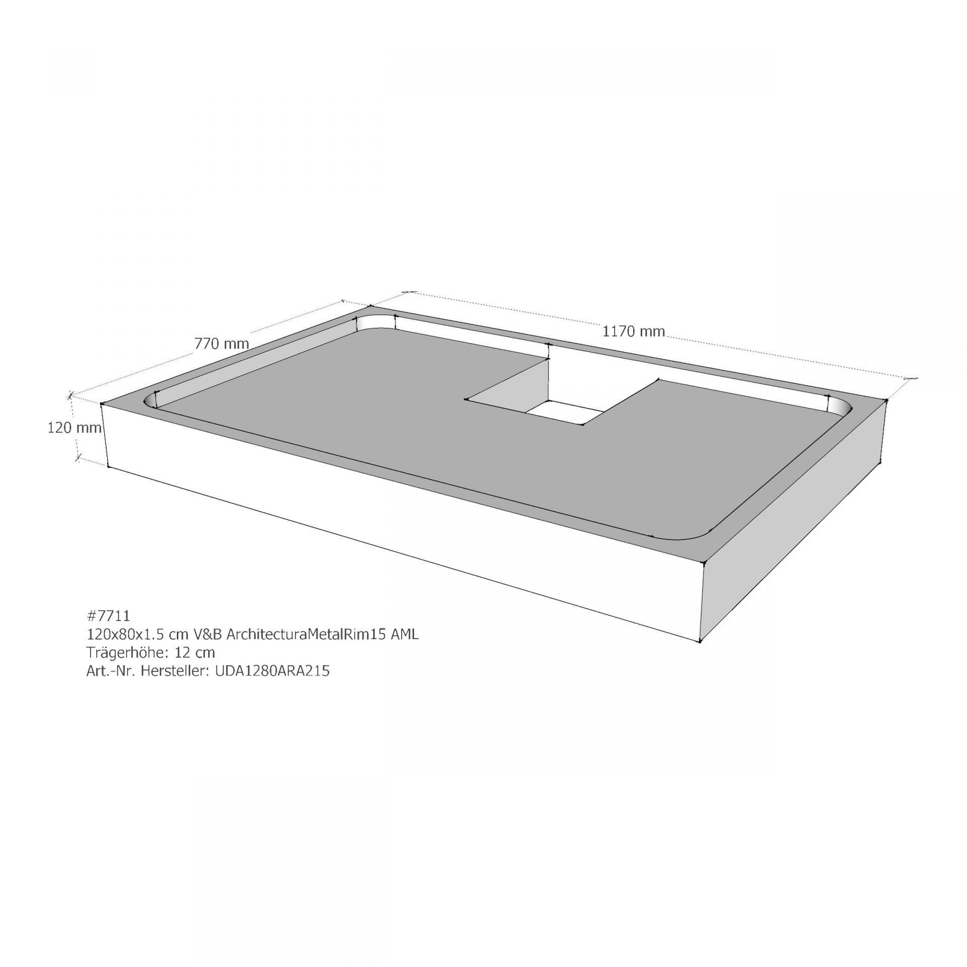 Villeroy & Boch Duschwanne inkl. Wannenträger und Ablaufgarnitur „Architectura MetalRim“ 120 × 80 cm