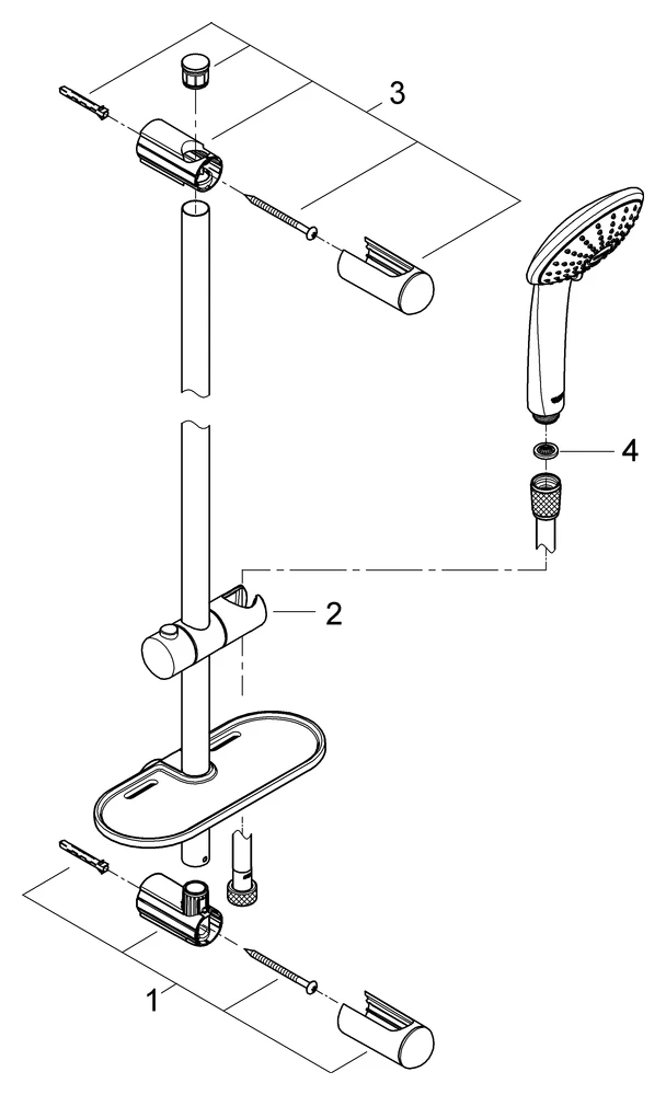 Brausestangenset Euphoria 110 Massage 27226_1, 3 Strahlarten, Brausestange 900 mm, Ablage, chrom