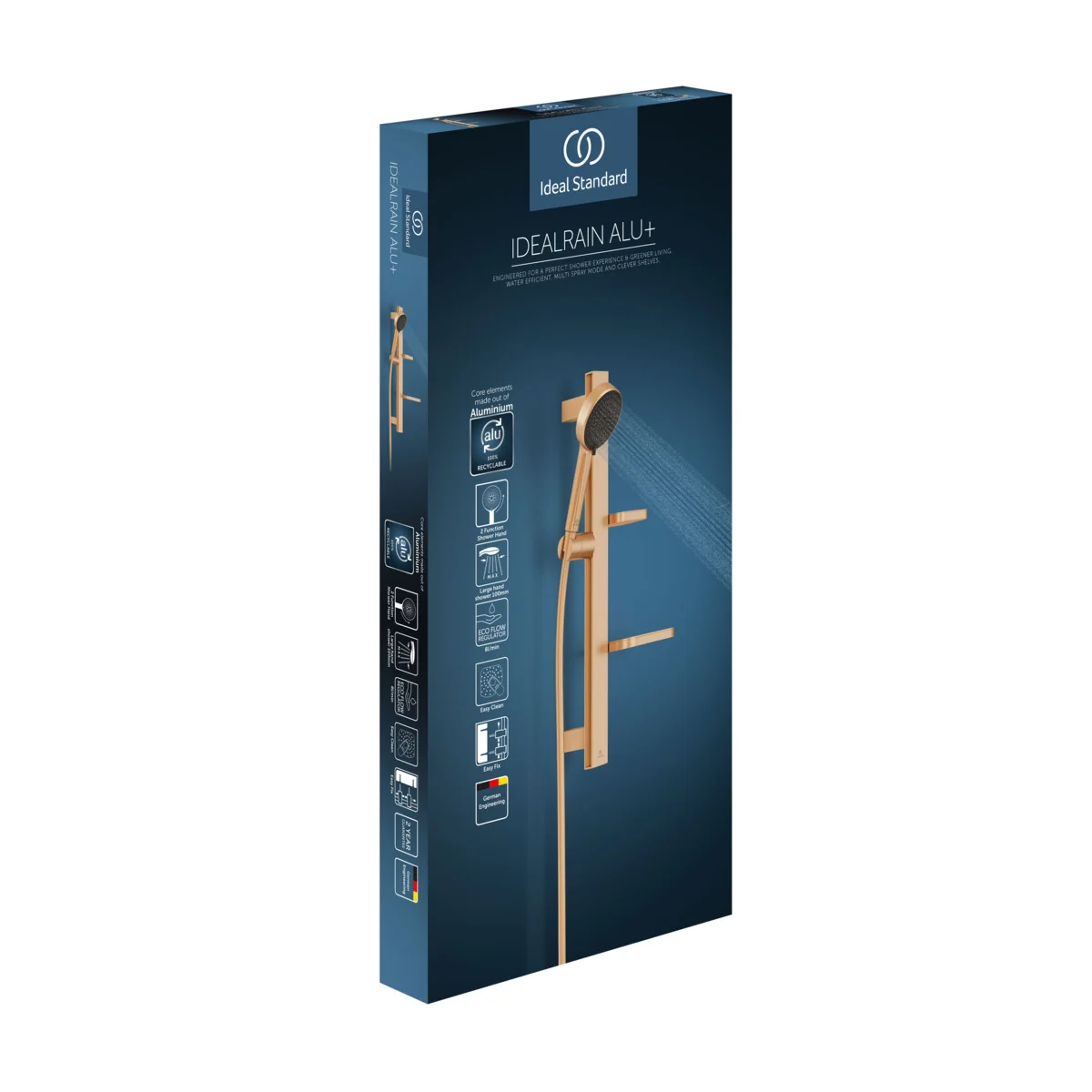 Ideal Standard Idealrain Alu+ Brausekombination mit 2-Funktion-Handbrause und 2 Ablagen in Bronze, Aufputz, 100% recyceltes Aluminium
