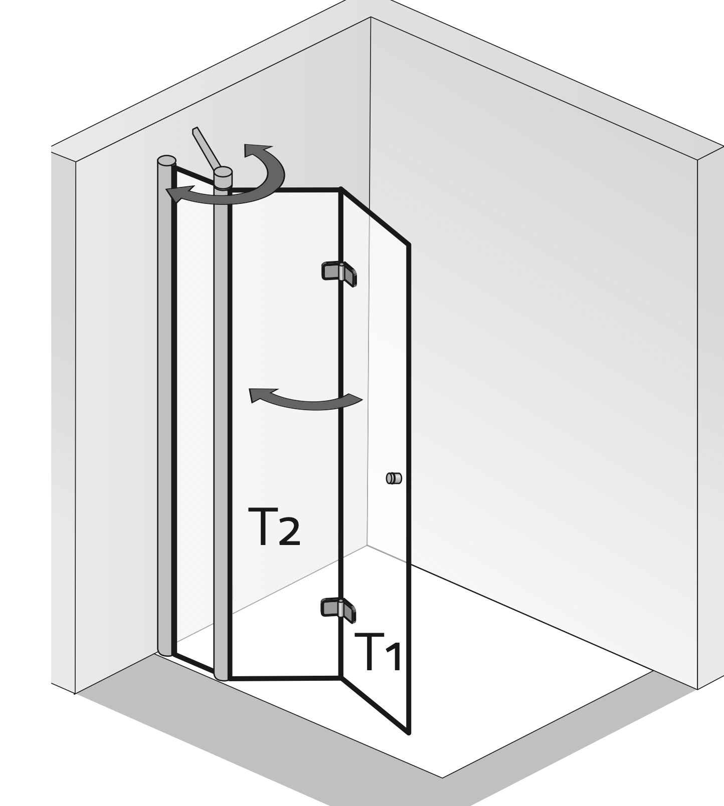 HSK teilgerahmte Drehfalttür pendelbar an Nebenteil „Exklusiv“ Glas Chinchilla, Profile Chromoptik (Alu Hochglanz poliert), Scharniere Premium Softcube, B: 900 mm H: 2000 mm HSK teilgerahmte Drehfalttür pendelbar an Nebenteil „Exklusiv“ Glas Chinchilla, Profile Chromoptik (Alu Hochglanz poliert), Scharniere Premium Softcube, B: 900 mm H: 2000 mm