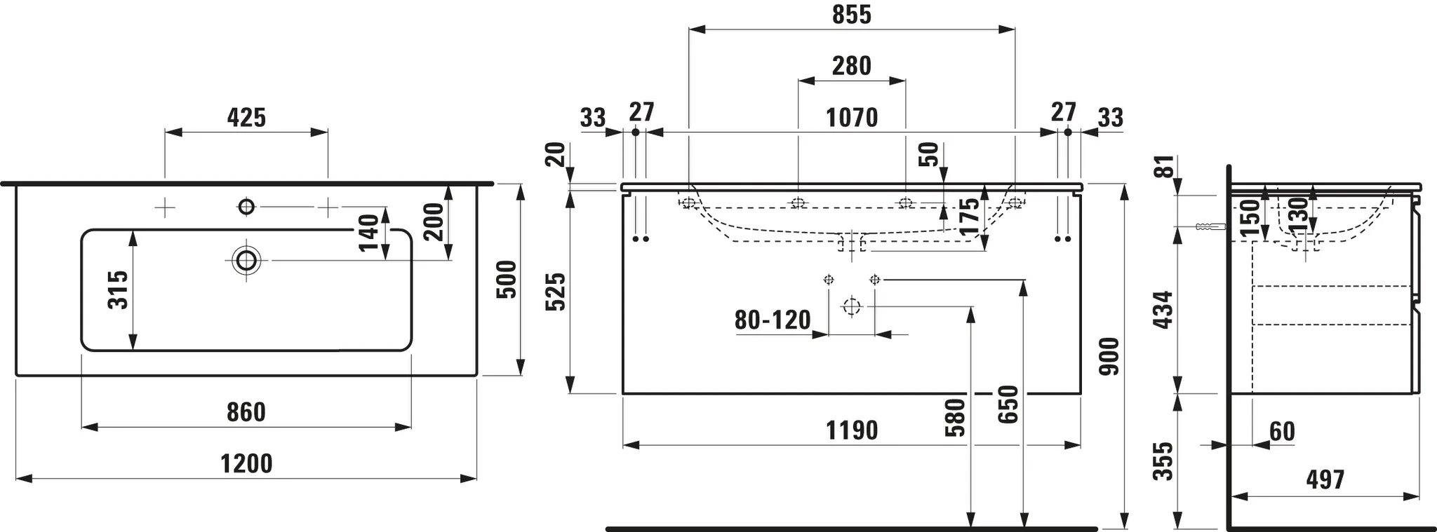 Laufen Badmöbelset inkl. Waschtisch „PRO S“ 1200 × 500 × 545 mm