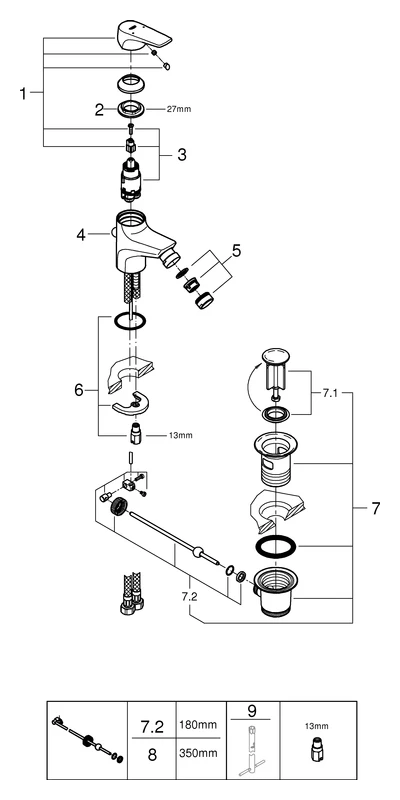 Einhand-Bidetbatterie BauFlow 23754, Einlochmontage, Zugstangen-Ablaufgarnitur 1 1/4'', chrom Einhand-Bidetbatterie BauFlow 23754, Einlochmontage, Zugstangen-Ablaufgarnitur 1 1/4'', chrom