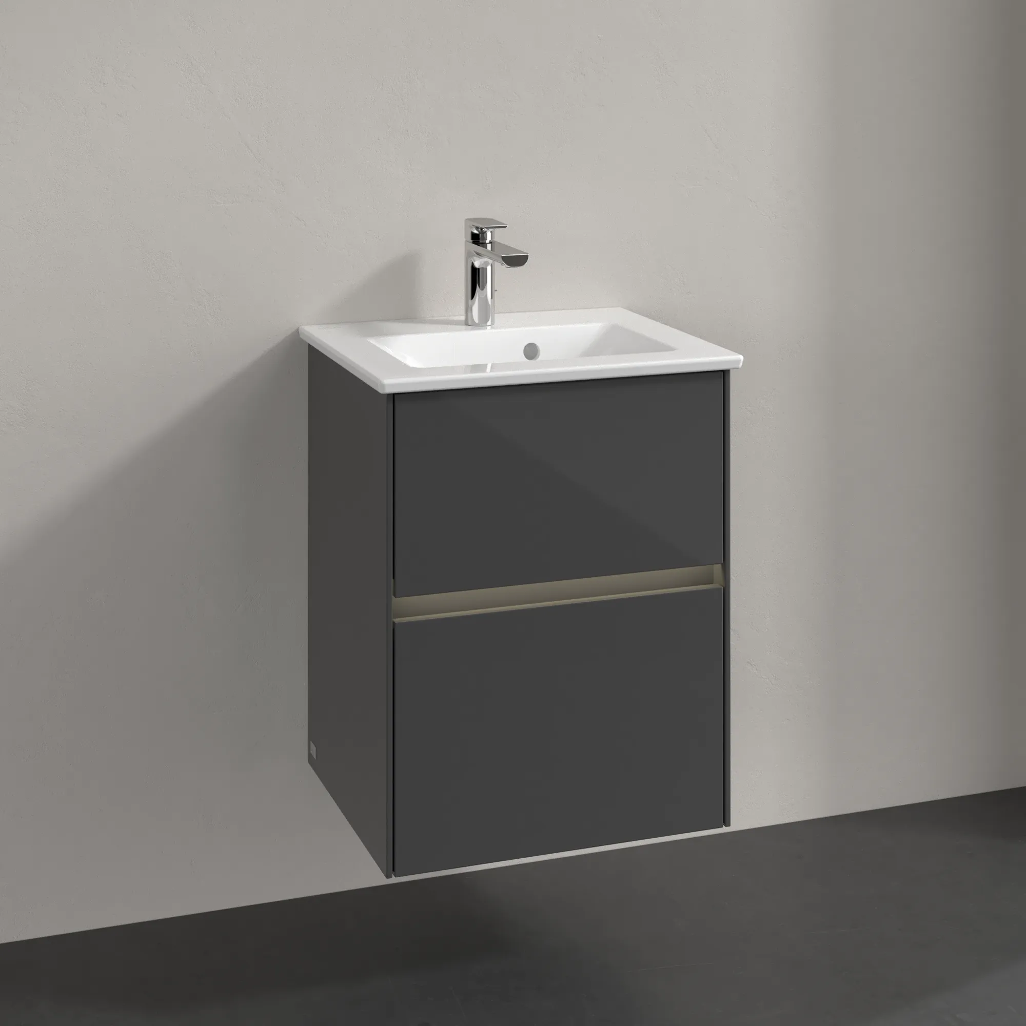 Villeroy & Boch Waschtischunterschrank „Collaro“ 472 × 610 × 404 mm Glossy Grey, mit Beleuchtung, für Becken mittig