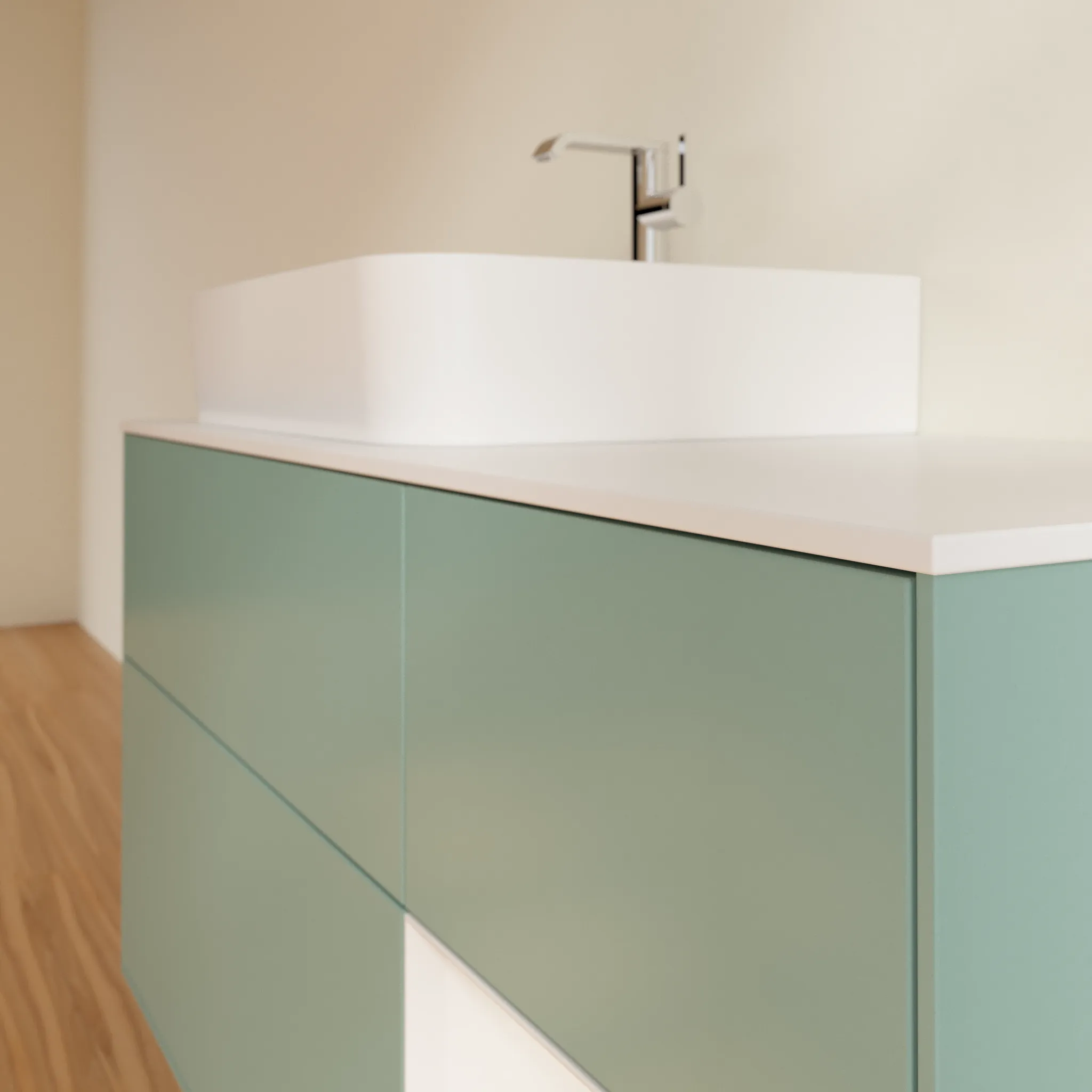 Villeroy & Boch Waschtischunterschrank „Finion“ für Schrankwaschtisch 1200 × 603 × 501 mm Olive Matt Lacquer, für Becken links Villeroy & Boch Waschtischunterschrank „Finion“ für Schrankwaschtisch 1200 × 603 × 501 mm Olive Matt Lacquer, für Becken links