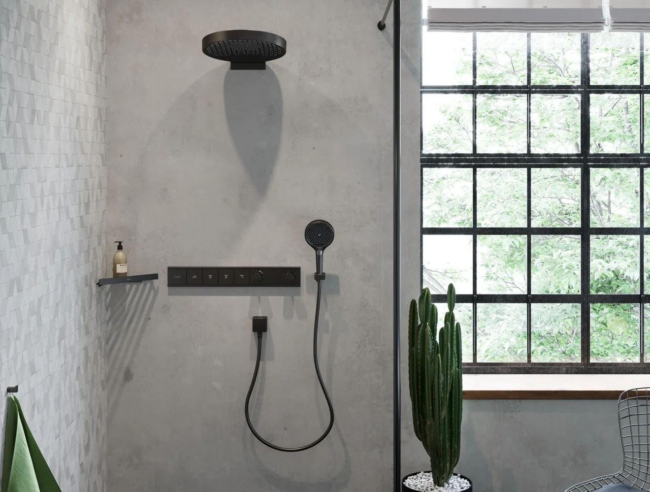 Hansgrohe Rainfinity Kopfbrause 3jet, Brushed Black Chrome, 360 mm Brausekopfgröße, 381 mm Ausladung Hansgrohe Rainfinity Kopfbrause 3jet, Brushed Black Chrome, 360 mm Brausekopfgröße, 381 mm Ausladung