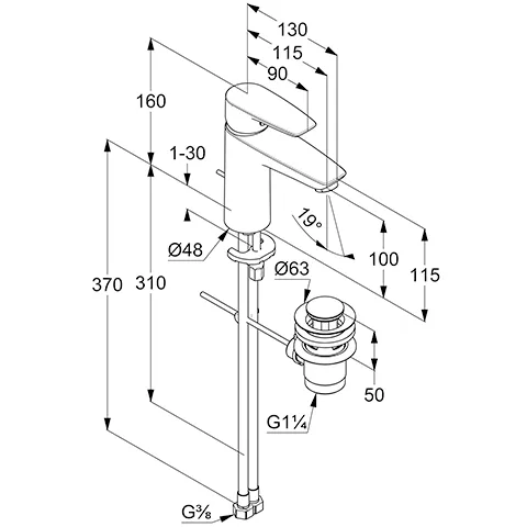 Kludi PURE&SOLID Waschtisch-EHM 100 EcoPlus, m. Metallablaufg. chrom