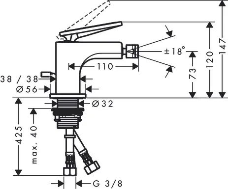 Bidetmischer Axor Citterio Hebelgriff m.Zugstange Rautenschliff chrom Bidetmischer Axor Citterio Hebelgriff m.Zugstange Rautenschliff chrom