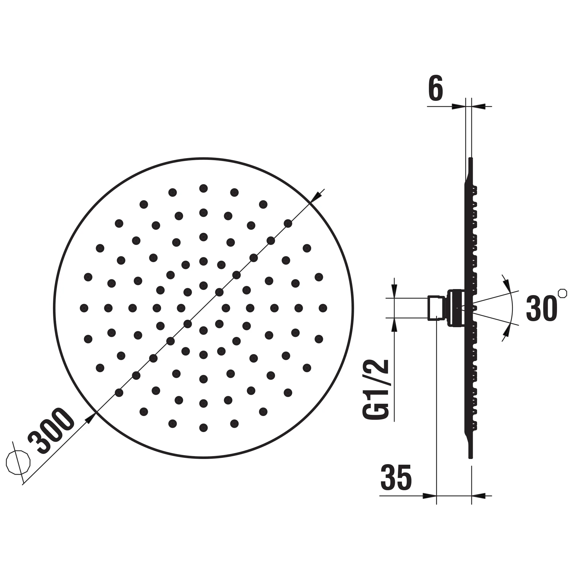 Kopfbrause Ø300mm, Edelstahl Rund Ohne Brausenarm Mit RubiClean Selbstreinigender Strahlformer Verkalkungsarm Durchfluss/Geräuschgruppe: 11 l/min (3 bar)