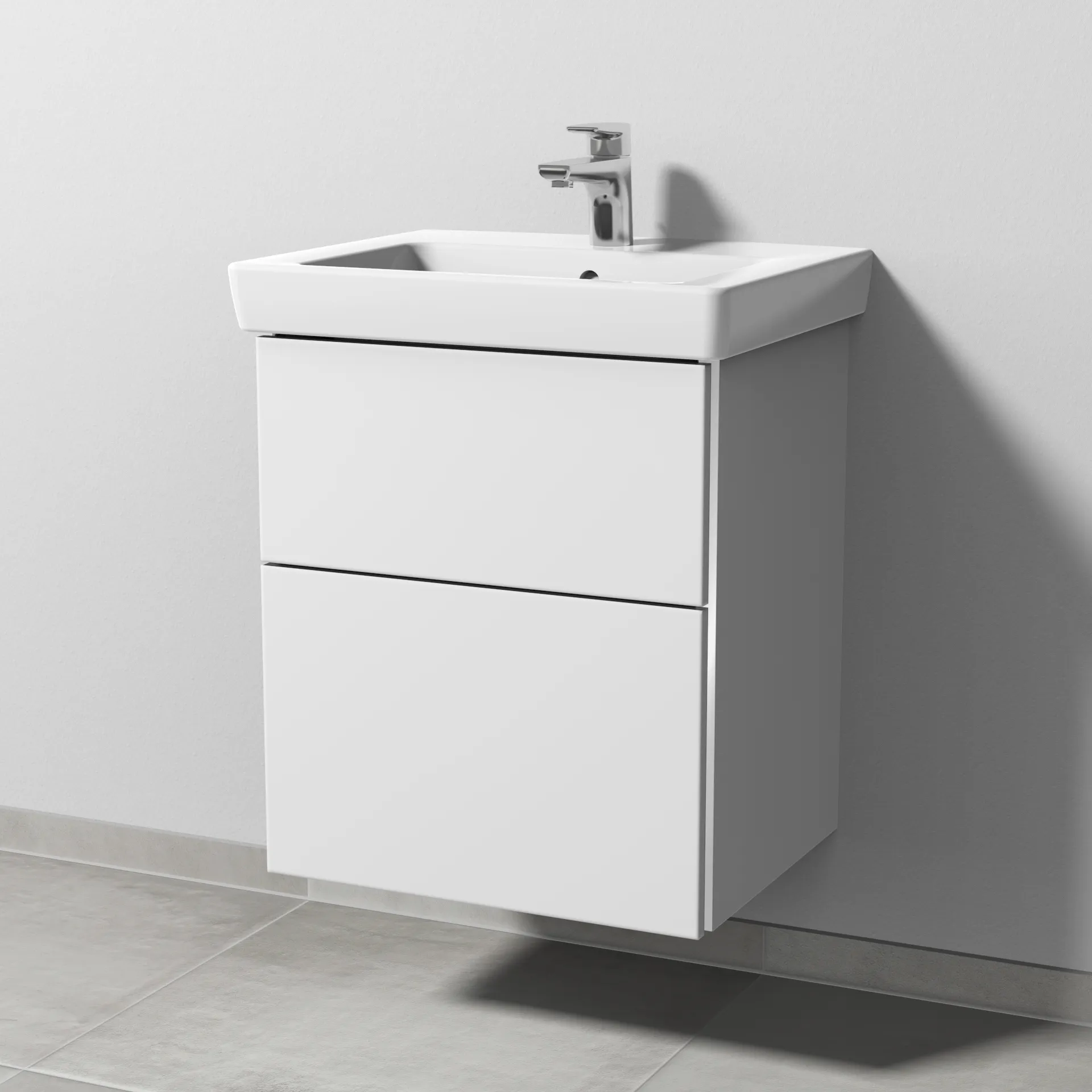 Sanipa Waschtischunterschrank „3way“ passend zu Keramik-Waschtische Subway 2.0 von Villeroy & Boch 500 × 593 × 417 mm in Weiß-Soft, Becken mittig