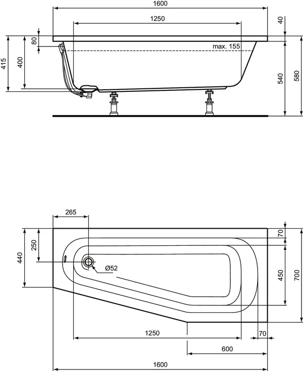 Ideal Standard Badewanne „HotlineNeu“ 70 × 160 cm
