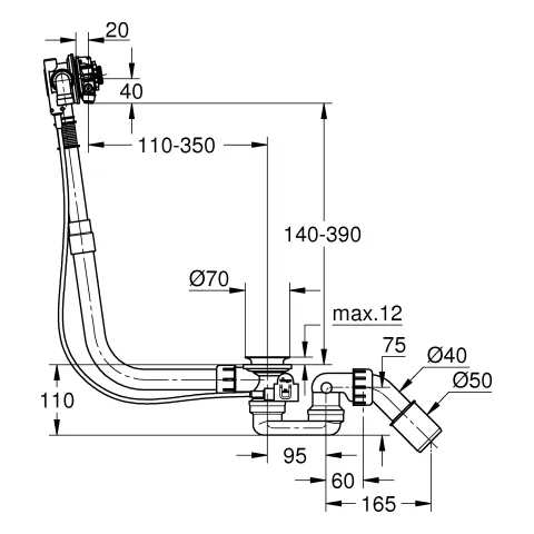 Grohe Talentofill Wannenfüll-, Ab- und Überlaufgarnitur für Körperformbadewannen, ohne Fertigmontageteile, mit Geruchverschluss und 45°-Ablaufbogen Grohe Talentofill Wannenfüll-, Ab- und Überlaufgarnitur für Körperformbadewannen, ohne Fertigmontageteile, mit Geruchverschluss und 45°-Ablaufbogen
