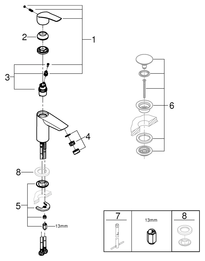 Einhand-Waschtischbatterie Eurosmart 32467_3, S-Size, Einlochmontage, Temperaturbegrenzer, glatter Körper, chrom Einhand-Waschtischbatterie Eurosmart 32467_3, S-Size, Einlochmontage, Temperaturbegrenzer, glatter Körper, chrom