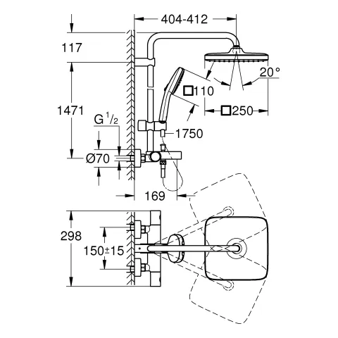 Grohe Tempesta System 250 Cube Duschsystem mit Thermostat-Wannenbatterie, Wandmontage, Kopfbrause Tempesta 250 Cube, Handbrause Tempesta Cube 110, matt black Grohe Tempesta System 250 Cube Duschsystem mit Thermostat-Wannenbatterie, Wandmontage, Kopfbrause Tempesta 250 Cube, Handbrause Tempesta Cube 110, matt black