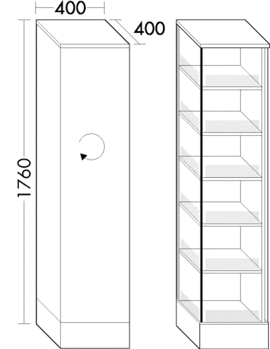Hochschrank, MagicTwist Drehbeschlag;6 feste Böden;1 Blende unten;Cover System inkl. senkrechter Strebe, Tiefe: 400 mm, Breite: 400 mm, Höhe: 1760 mm