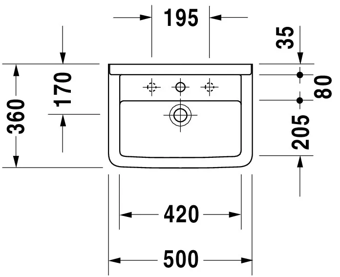 Wandwaschtisch „Starck 3“, mit Überlauf, Hahnlochposition mittig Wandwaschtisch „Starck 3“, mit Überlauf, Hahnlochposition mittig