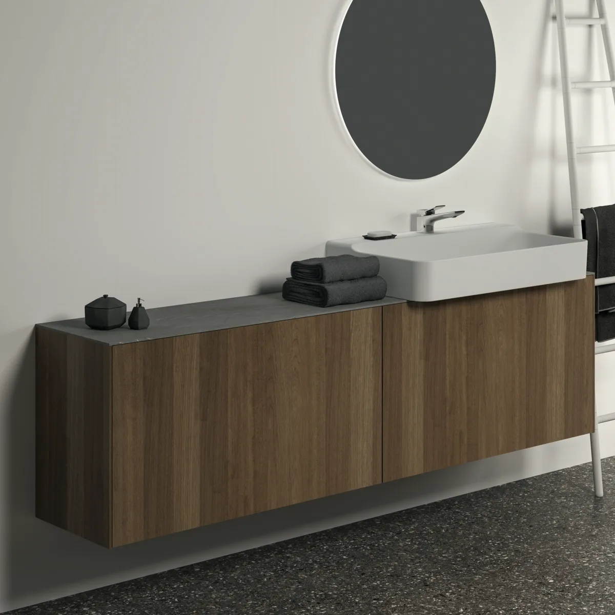 Waschtischplatte Conca, aus Keramik, 1987x373x6mm, Marmor Noir Desir