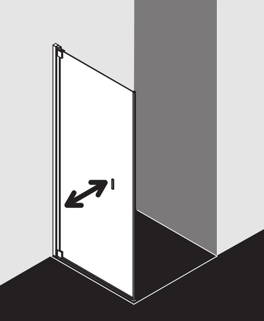 Kermi bewegliche Seitenwand beweglich links für Ecke „RAYA“ Glas SR Opaco, Profile Silber Mattglanz, BV: 870 - 900 mm GAK: 855 - 885 mm WE: 880 - 910 mm H: 1850 mm