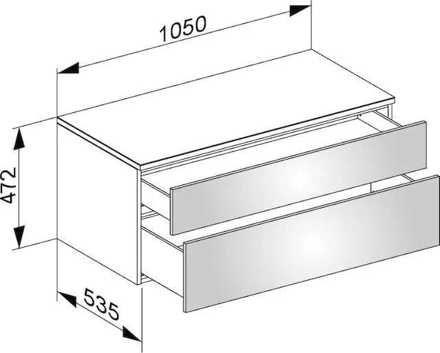 Edition 400 Sideboard wandhängend, 2 Auszüge 1050 x 472 x 535 mm weiß HG/Glas weiß