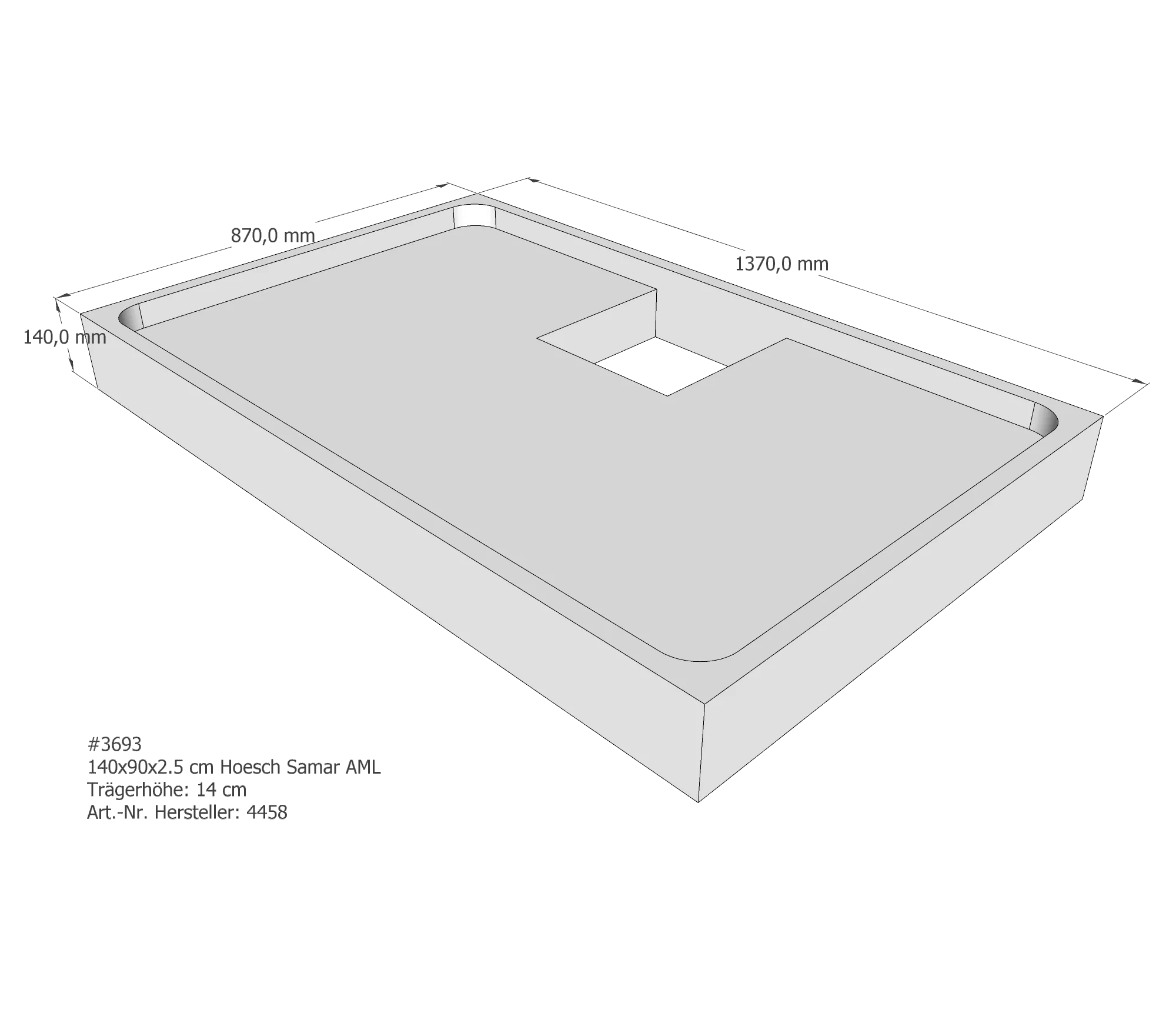 Duschwannenträger für Hoesch Samar 140 × 90 × 2,5 cm Breite: 90 cm / Länge: 140 cm Duschwannenträger für Hoesch Samar 140 × 90 × 2,5 cm Breite: 90 cm / Länge: 140 cm