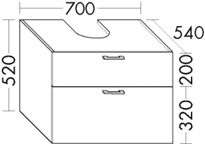Waschtischunterschrank Sys30 von burgbad - 700 mm breit, 540 mm tief, 520 mm hoch mit Metallkonsole und Raumsparsiphon