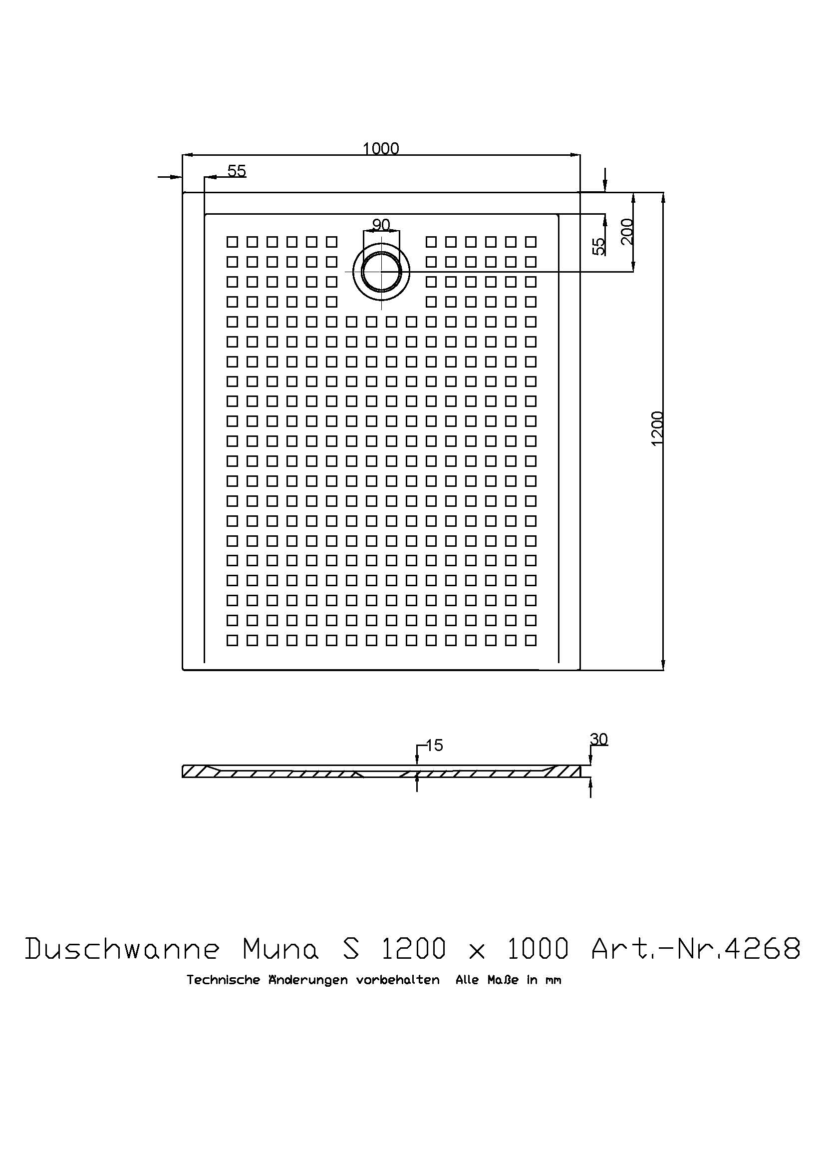 Duschwanne „Muna S“ Rechteck 120 × 100 cm in Weiß