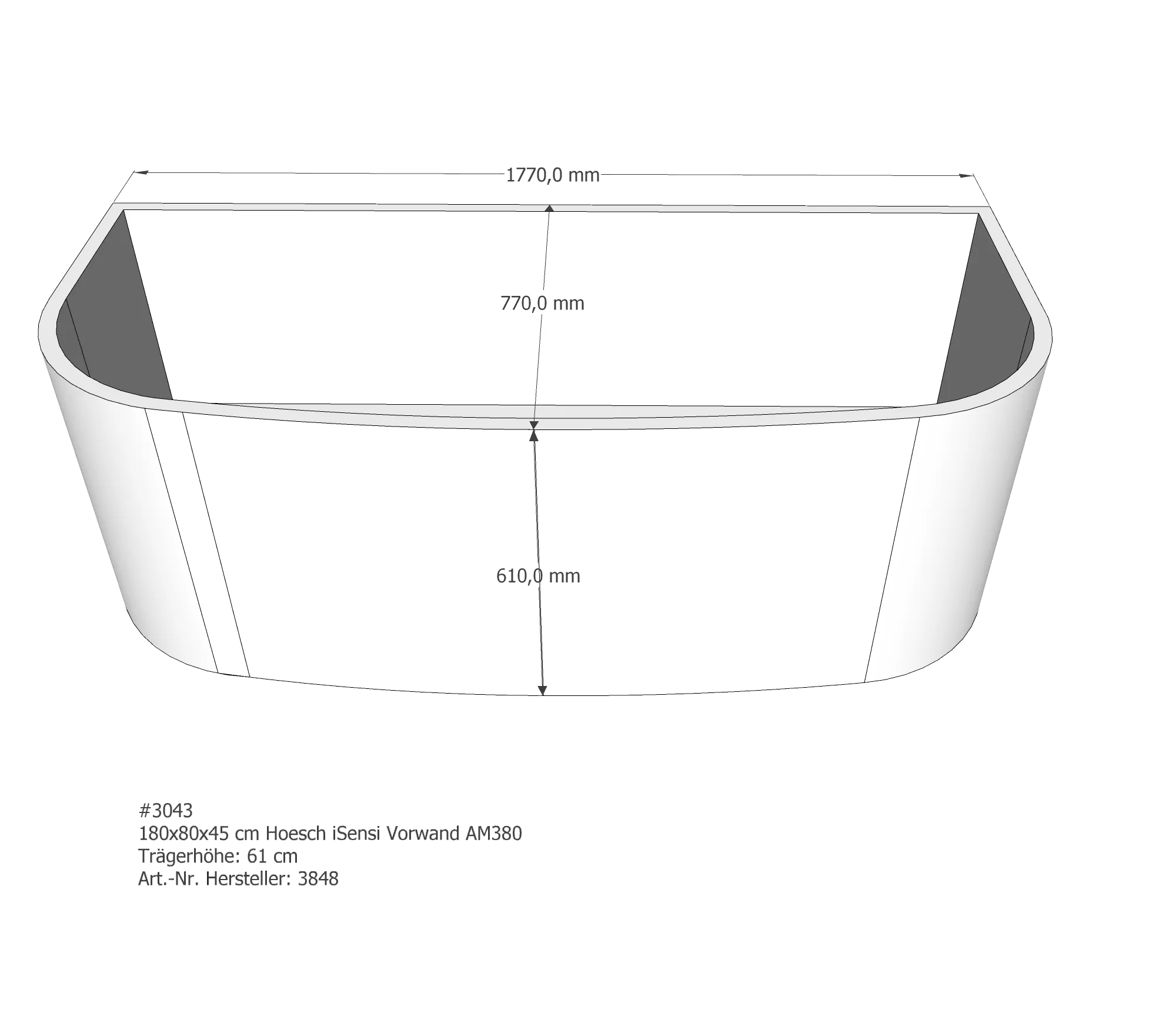 Badewannenträger passend für Hoesch iSensi 180 × 80 × 45 cm