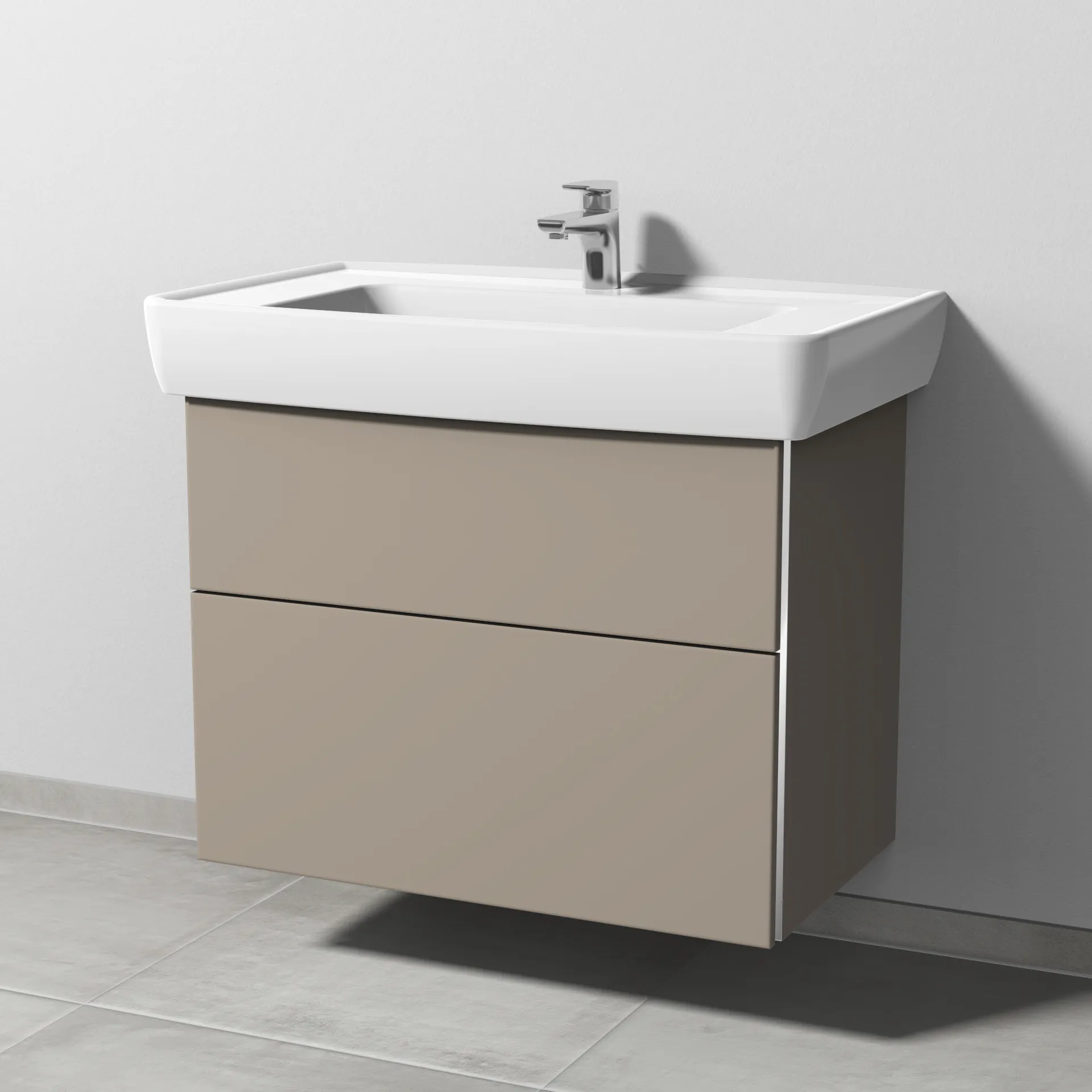 Sanipa Waschtischunterschrank „3way“ passend zu Keramik-Waschtische Pro A von Laufen 750 × 588 × 447 mm in Sandgrau (matt)
