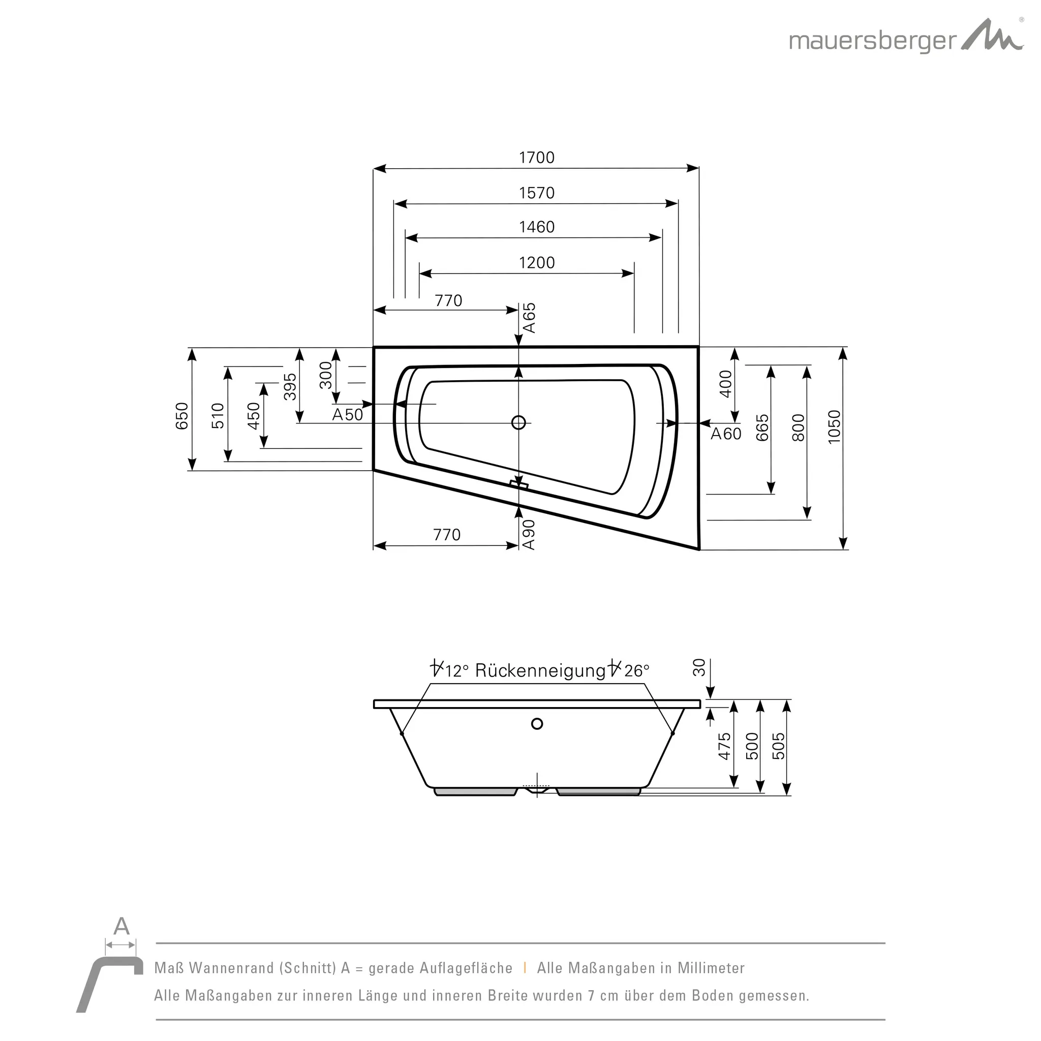Mauersberger senecio Acryl-Badewanne Eckformen 170/105 rechts Mauersberger senecio Acryl-Badewanne Eckformen 170/105 rechts