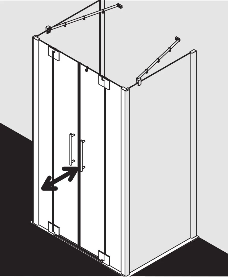 PASA XP PXPTF Pendeltür mit Festfeldern, für Nische und Ecke, Höhe 1850 mm, Wanneneinbaumaß 1050-1110 / 1075-1135 mm, Breitenverstellmaß 1050-1110 mm, Glasaußenkante 1050-1110 mm, Farbe Silber Mattglanz, Glas ESG Klar