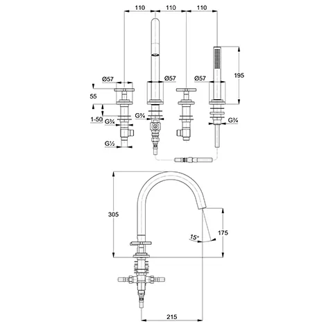 Kludi NOVA FONTE 4-Loch Wannenarmatur CLASSIC chrom Kludi NOVA FONTE 4-Loch Wannenarmatur CLASSIC chrom
