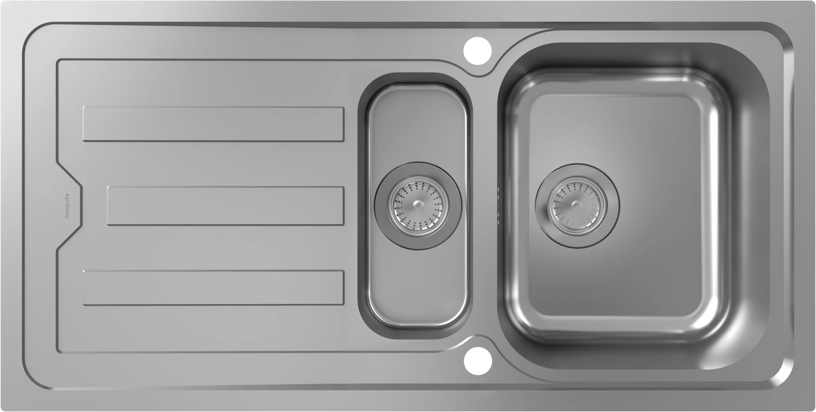 Hansgrohe Einbauspüle S44 Serie 43370XXX Edelstahl 990 x 490 mm mit Abtropffläche und automatischer Ablaufgarnitur Hansgrohe Einbauspüle S44 Serie 43370XXX Edelstahl 990 x 490 mm mit Abtropffläche und automatischer Ablaufgarnitur