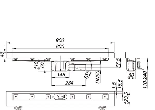 Duschrinne CeraLine W 800 mm, DN 50 Duschrinne CeraLine W 800 mm, DN 50