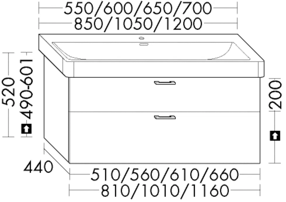 Waschtischunterschrank Laufen Pro S von burgbad, Serie Sys30, 1 Schublade oben, 300 mm tief, mit Siphonausschnitt, 1 Auszug unten, 350 mm tief, Tiefe: 440 mm, Breite: 510 mm, Höhe: 520 mm Waschtischunterschrank Laufen Pro S von burgbad, Serie Sys30, 1 Schublade oben, 300 mm tief, mit Siphonausschnitt, 1 Auszug unten, 350 mm tief, Tiefe: 440 mm, Breite: 510 mm, Höhe: 520 mm