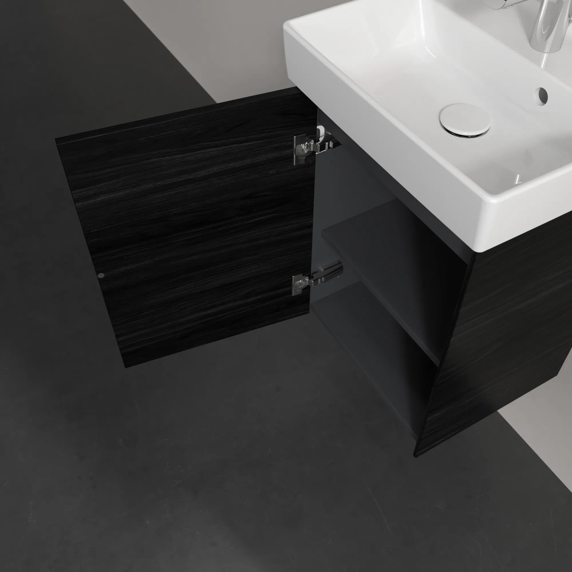 Villeroy & Boch Waschbeckenunterschrank Collaro C00500, Eckig Black Oak, 410x344 mm, Höhe 546 mm, mit SoftClosing und Fachboden Villeroy & Boch Waschbeckenunterschrank Collaro C00500, Eckig Black Oak, 410x344 mm, Höhe 546 mm, mit SoftClosing und Fachboden