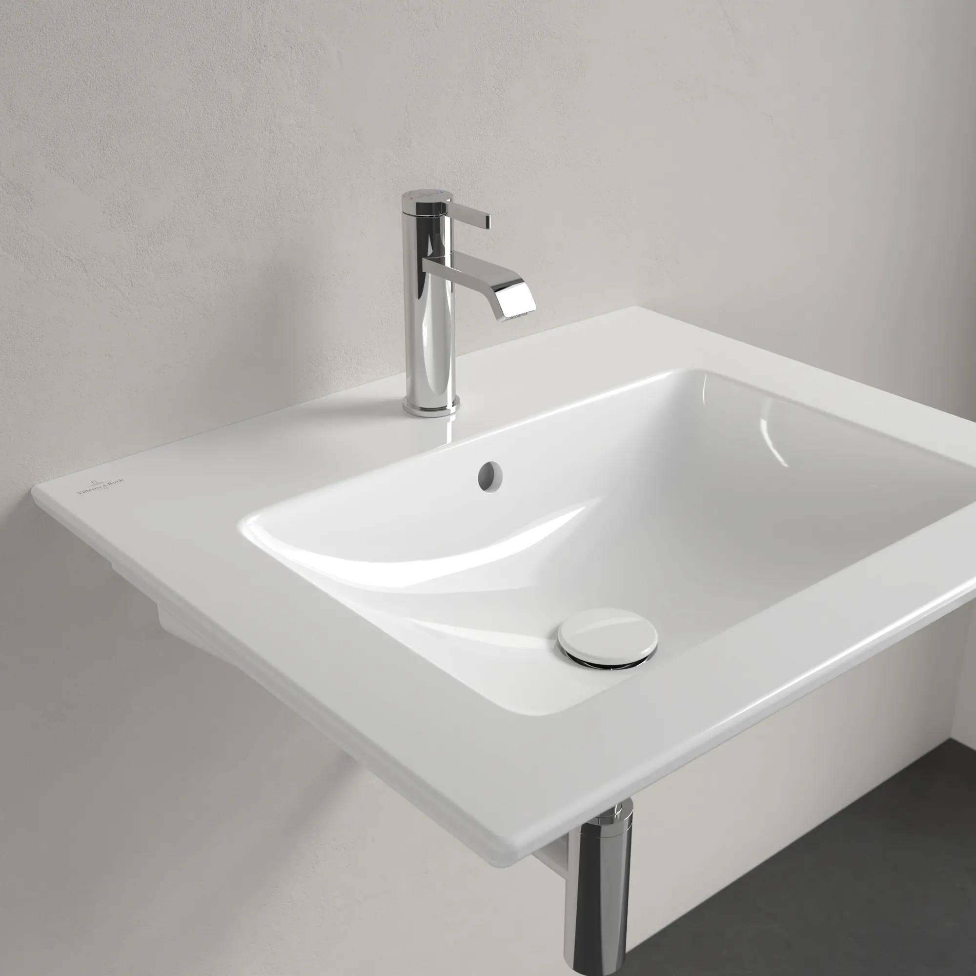 Villeroy & Boch Wandwaschtisch geschliffen „Venticello“ 600 × 500 × 165 mm, für Becken mittig, mit Hahnlochbohrung, Hahnlochposition mittig in Weiß Alpin Villeroy & Boch Wandwaschtisch geschliffen „Venticello“ 600 × 500 × 165 mm, für Becken mittig, mit Hahnlochbohrung, Hahnlochposition mittig in Weiß Alpin