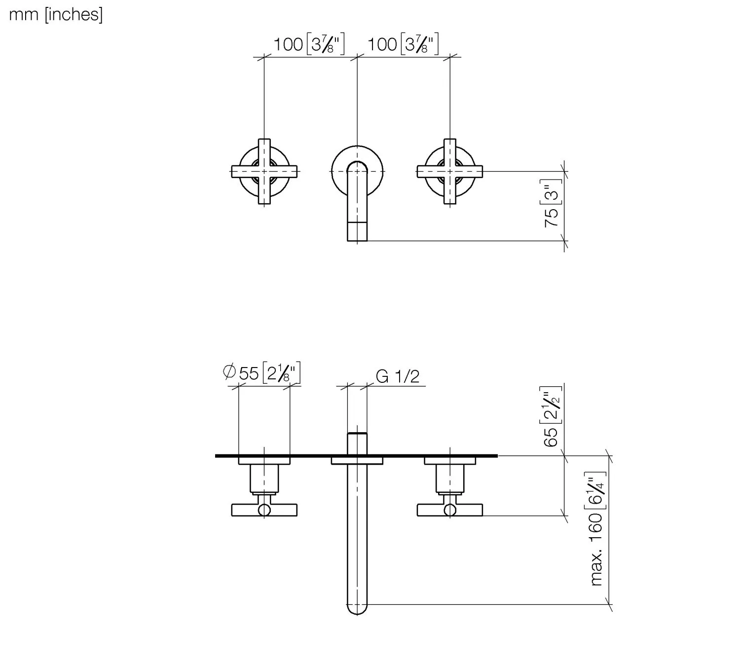 Waschtisch-Wandbatterie ohne Ablaufgarnitur TARA Chrom 36707892