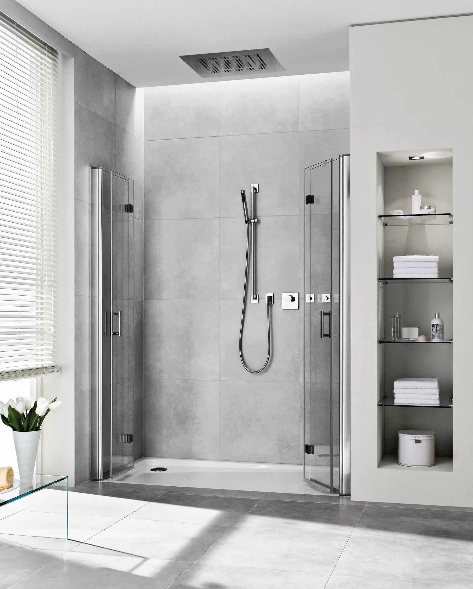 Kermi Pendel-Falttür 4-teilig für Nische „Diga“ Glas Klar, Profile Silber Hochglanz, Falttür BV: 1168 - 1208 mm WE: 1168 - 1208 mm H: 1850 mm Kermi Pendel-Falttür 4-teilig für Nische „Diga“ Glas Klar, Profile Silber Hochglanz, Falttür BV: 1168 - 1208 mm WE: 1168 - 1208 mm H: 1850 mm