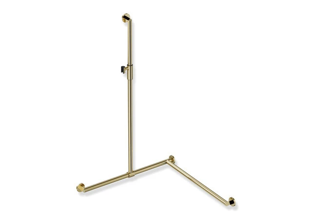 Duschhandlauf mit verschiebbarer Brausehalterstange, Edelstahl, PVD, mit magnetischem Brausehalter, senkrechte Länge 1250 mm, waagerechte Längen 800 mm, D: 32 mm, 70 mm tief, Ausführung rechts, in Farbe CK (Messing glänzend)
