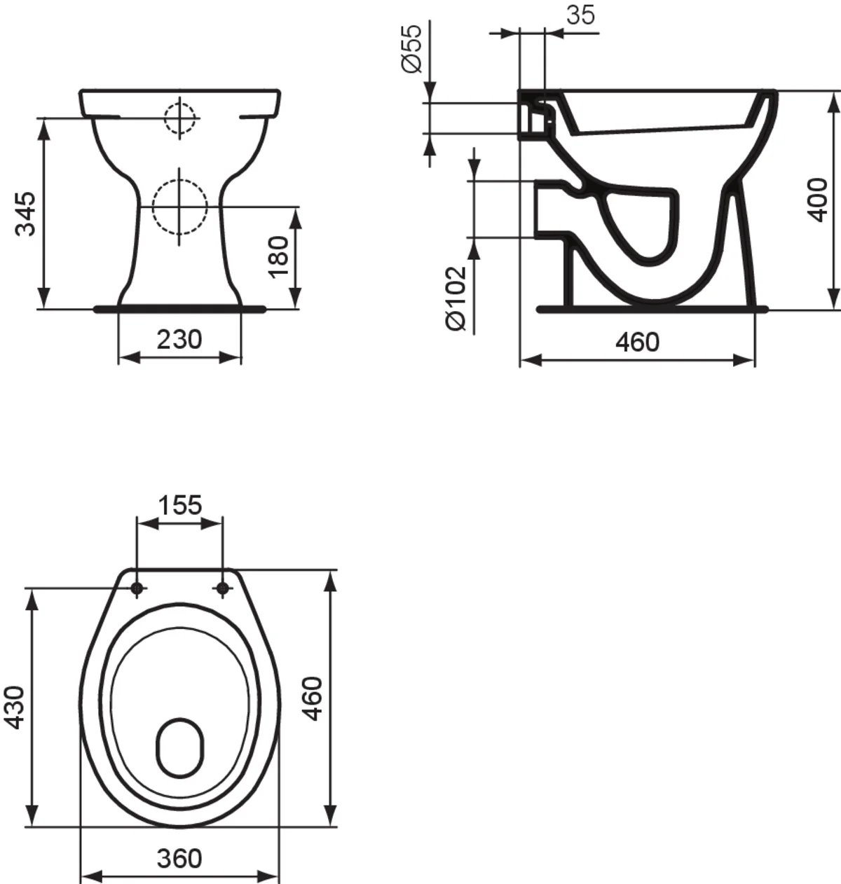 Ideal Standard Eurovit Standflachspül-WC, horizontaler Ablauf, weiß