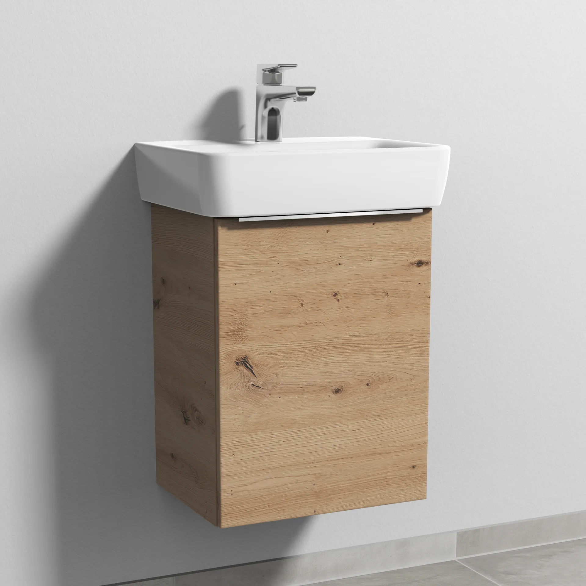 Sanipa Waschtischunterschrank „3way“ passend zu Keramik-Waschtische Renova Plan von Geberit 390 × 520 × 302 mm in Eiche Natural-Touch, Anschlag rechts