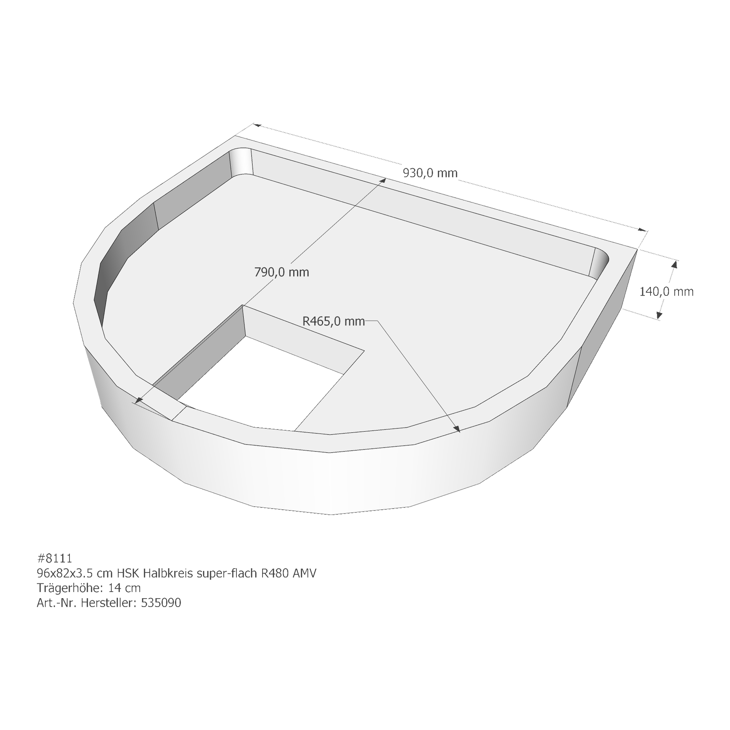 Duschwannenträger für HSK Halbkreis superflach 96 × 82 × 3 cm Duschwannenträger für HSK Halbkreis superflach 96 × 82 × 3 cm