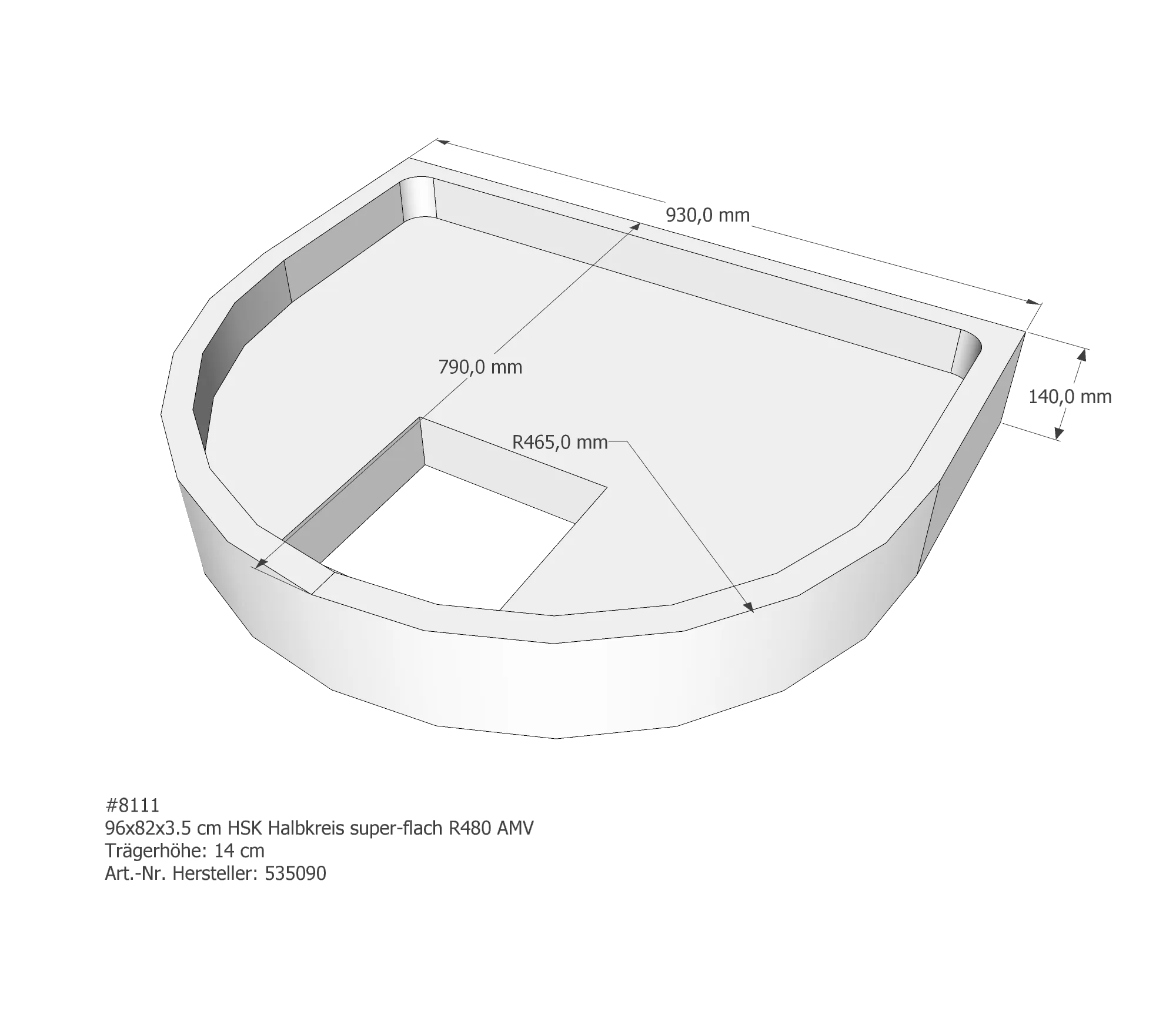 Duschwannenträger für HSK Halbkreis superflach 96 × 82 × 3 cm Duschwannenträger für HSK Halbkreis superflach 96 × 82 × 3 cm