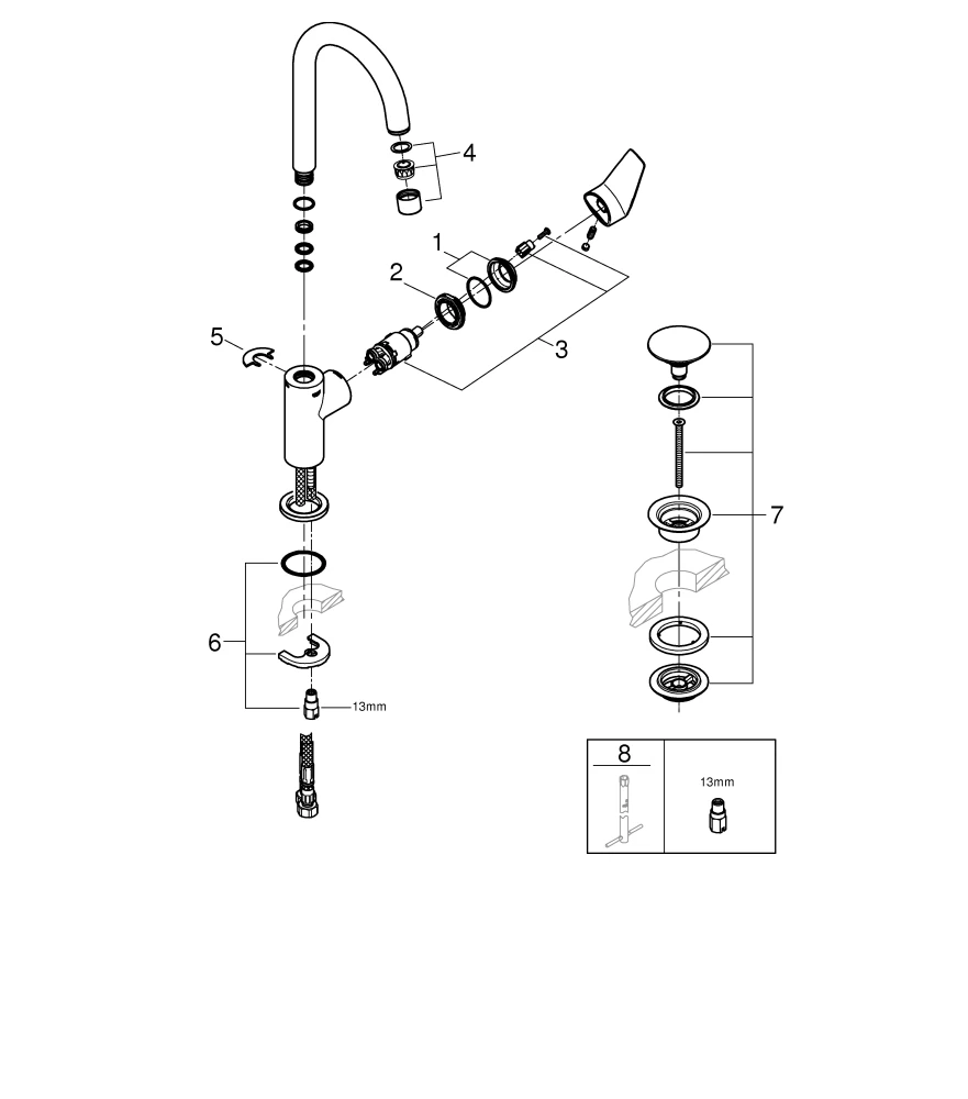 Einhand-Waschtischbatterie BauEdge 23911_1, L-Size, Einlochmontage, Temperaturbegrenzer, EcoJoy 5,7 l/min Mousseur, schwenkbarer Rohrauslauf, glatter Körper, Push-open Ablaufgarnitur aus Kunststoff 1 1/4″, chrom