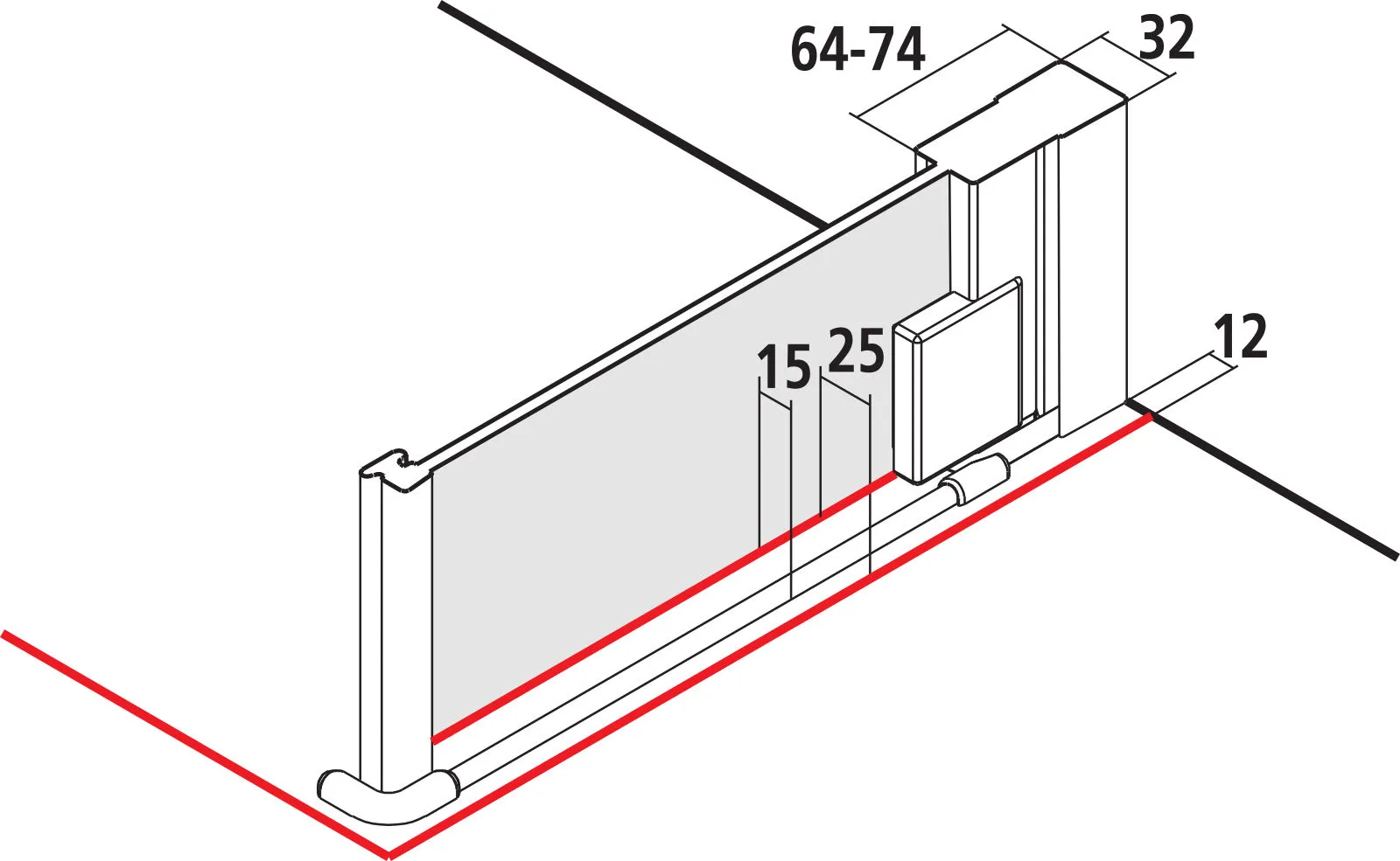Kermi bewegliche Seitenwand beweglich links für Ecke „RAYA“ Glas SR Opaco, Profile Silber Mattglanz, BV: 870 - 900 mm GAK: 855 - 885 mm WE: 880 - 910 mm H: 1850 mm
