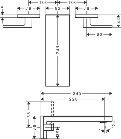 AXOR MyEdition 3-Loch Waschtischarmatur Unterputz für Wandmontage mit Auslauf 221 mm Chrom/Spiegelglas AXOR MyEdition 3-Loch Waschtischarmatur Unterputz für Wandmontage mit Auslauf 221 mm Chrom/Spiegelglas
