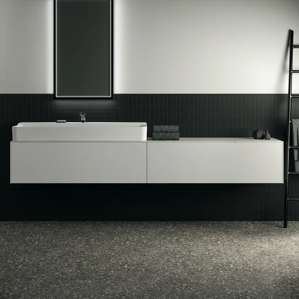 Waschtischplatte Conca, aus Keramik, 2387x505x6mm, Marmor Noir Desir