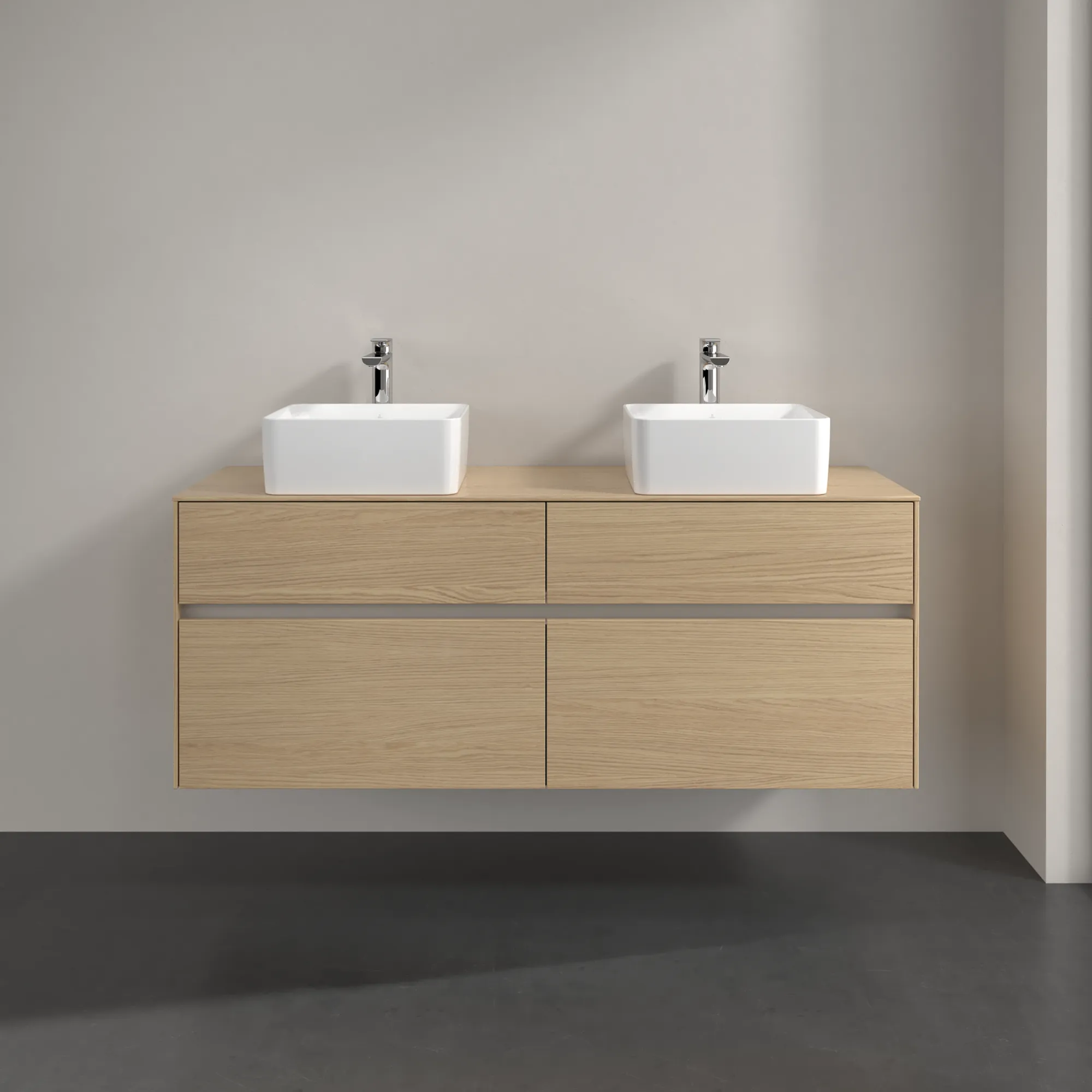 Villeroy & Boch Waschtischunterschrank „Collaro“ 1400 × 548 × 500 mm Nordic Oak, mit Beleuchtung, für links und rechts Villeroy & Boch Waschtischunterschrank „Collaro“ 1400 × 548 × 500 mm Nordic Oak, mit Beleuchtung, für links und rechts